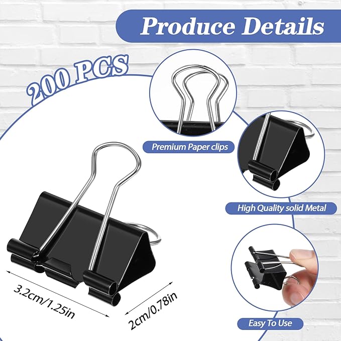 200 Pcs Medium Binder Clips Paper Clips Office Supplies Paper Clamps - Image 2