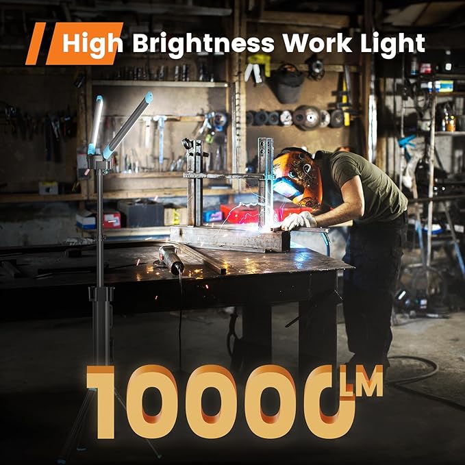 10000 Lumen Work Light with Stand, GoGonova 87'' Rechargeable Dual Power Source - Image 2