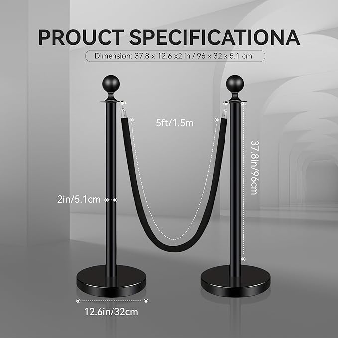 4PCS Black Stainless Steel Stanchions - Image 2