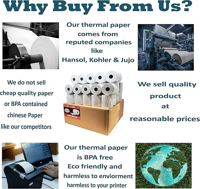 3 1/8 x 230 Thermal Paper Receipt Rolls Fits All POS Cash Registers TM-T88III - Image 3