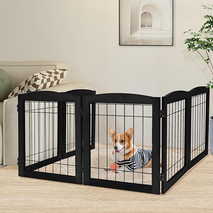 LZRS 6-Panel Extra Wide Wooden Freestanding Dog Gate: Foldable Solid Wood and by LZRSPET