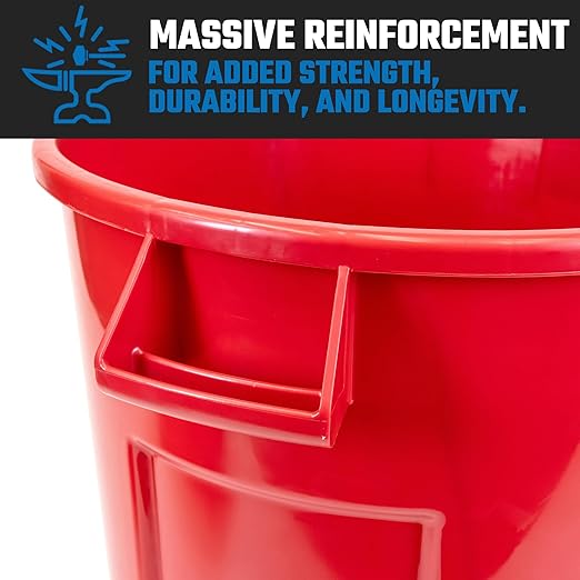 Magnum 32 Gallon Trash Can, High-Vis Red, Construction Grade, Heavy Duty Plastic - Image 6