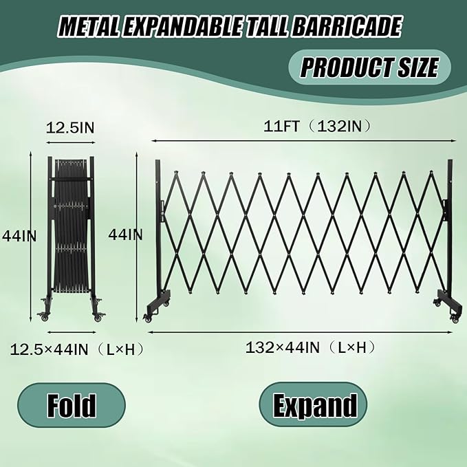 11 FT 44" High Industrial Metal Expandable Barricade，Retractable Traffic Fence - Image 2