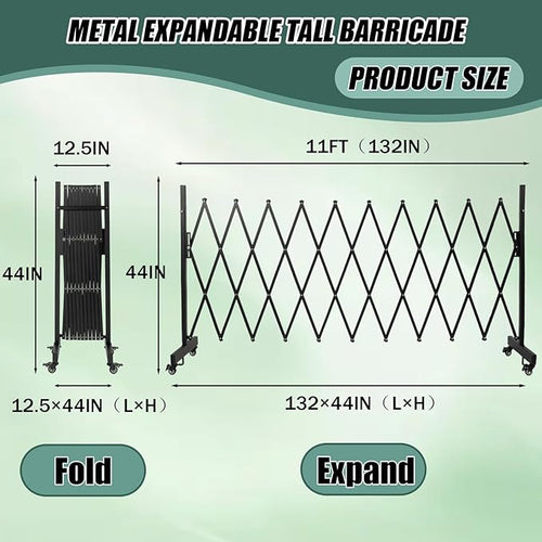 11 FT 44" High Industrial Metal Expandable Barricade，Retractable Traffic Fence - Image 2