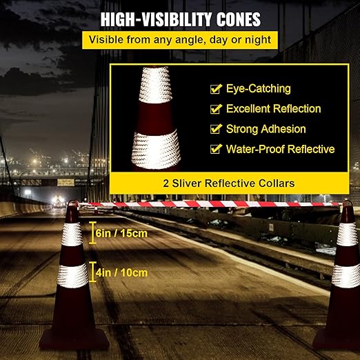 VEVOR Safety Cones, PVC Orange Construction Cones, 2 Reflective Collars Traffic - Image 4