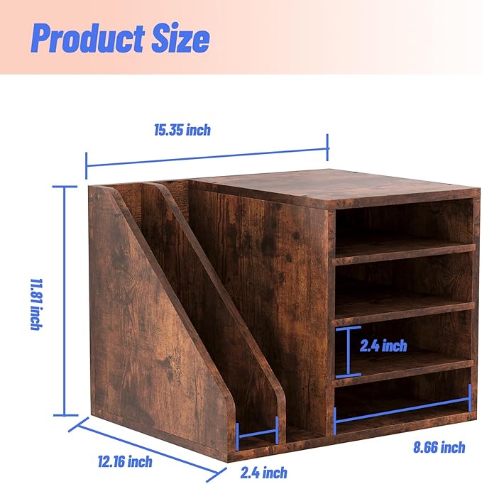 Wood Desk Organizer File Holder, Wooden Mail Organizer Countertop - Image 4