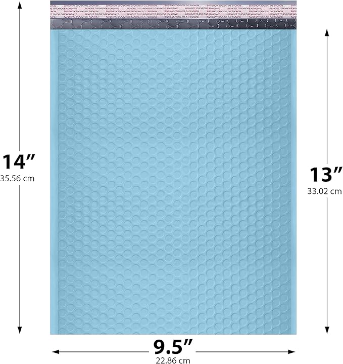 Light Blue 10x13 Inch Poly Bubble Mailers |Self Seal Padded Envelopes - Image 2