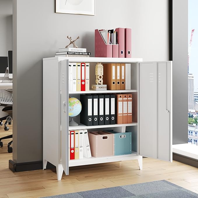 Metal Storage Cabinet with Lock, Locking Cabinets Office Storage Caninet with 2 - Image 4