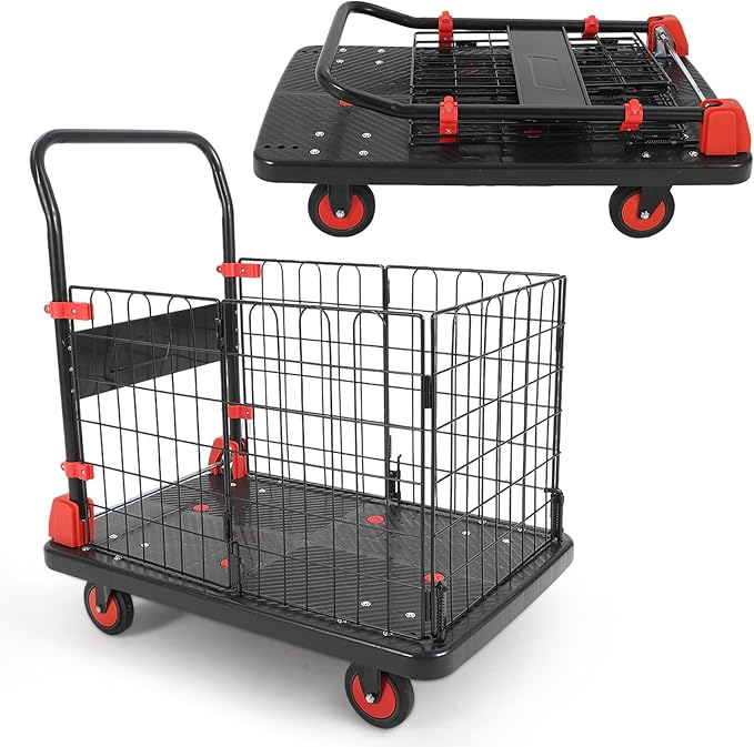 Platform Truck Cart with Cage, 35 * 23 * 20 in 1000LBS Capacity Folding Cart by Unknown