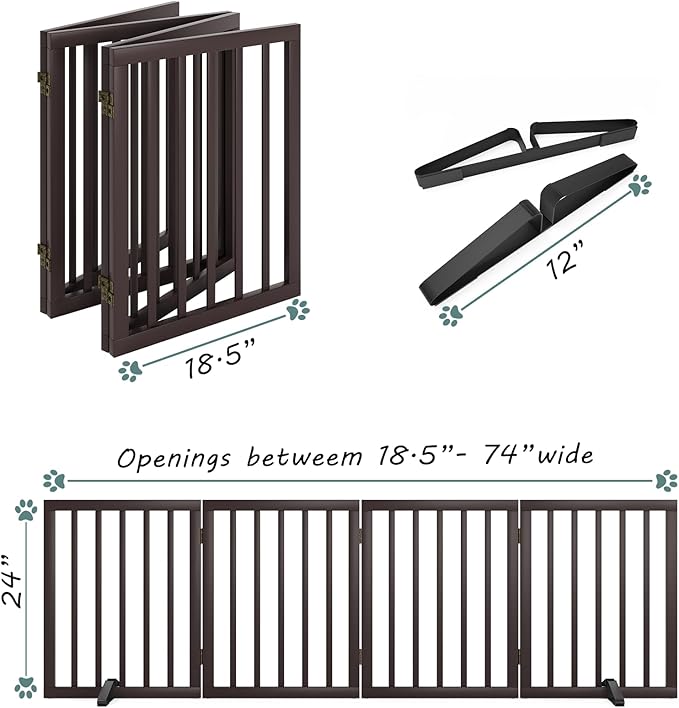 Wooden Dog Gate Freestanding Foldable 4 Panel Pet Gates Extra Wide Dog Gates - Image 6