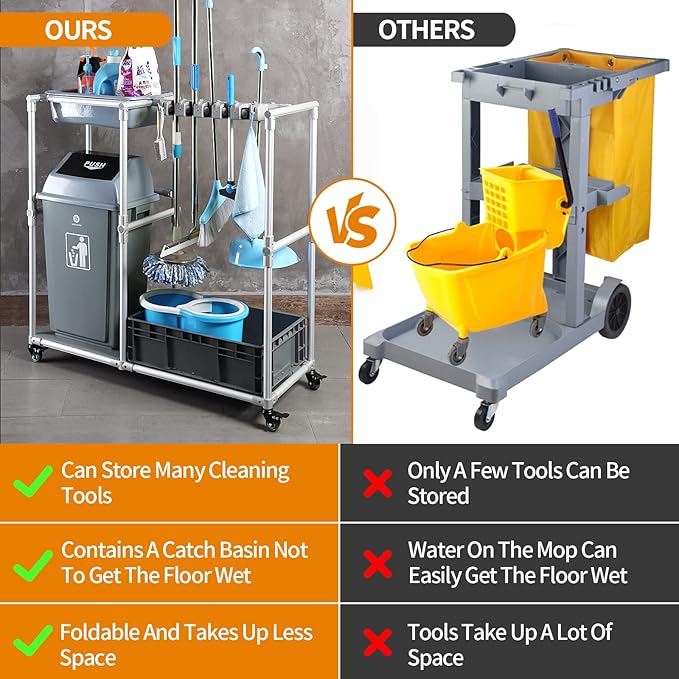 Janitorial cart Rolling Cleaning cart on Wheels - Image 5