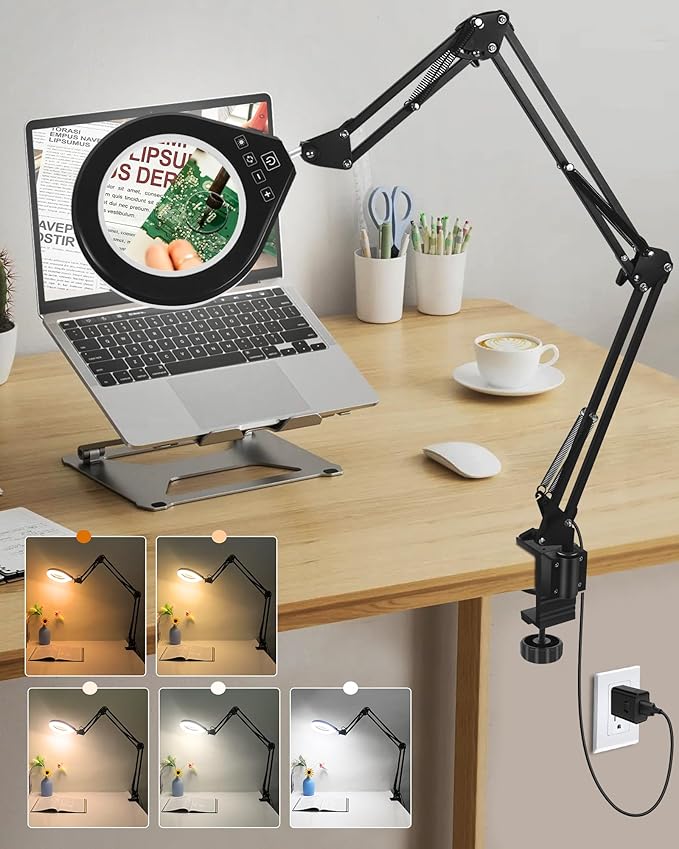 10X & 5X Magnifying Glass with Light, Ultra Long Swing Arm, 5 Colors & 10 by NAKOOS
