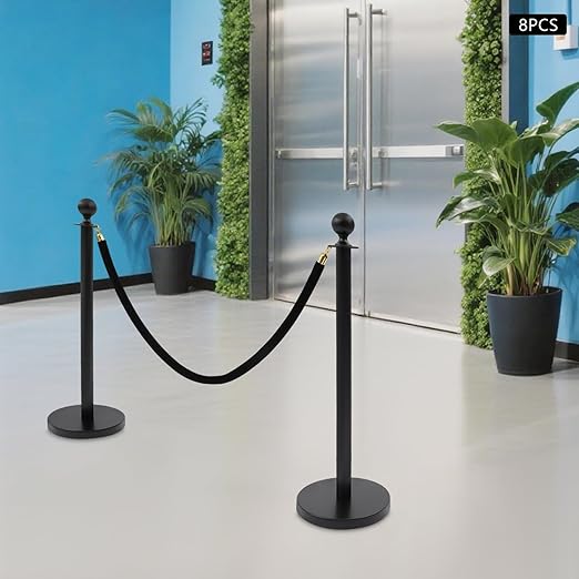 Crowd Control Barriers Black Gold Stanchions Posts, 4 Black Ropes and 8pcs - Image 4
