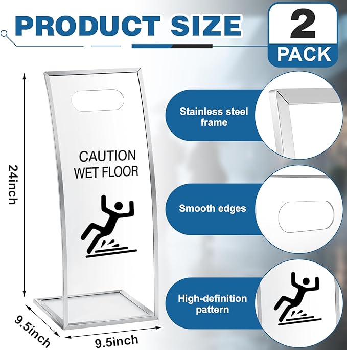 2 Packs 24 Inch Caution Wet Floor Sign Sturdy Acrylic Safety Warning Signs - Image 2