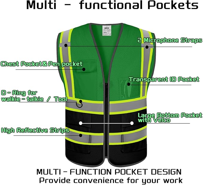 Custom Safety Vest with Logo Pockets High Visibility Reflective Vests - Image 3
