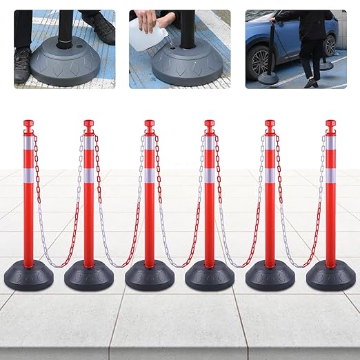 6 Pack 40" inch Work Zone Chain Post Set, Traffic Delineator Post Cones - Image 6