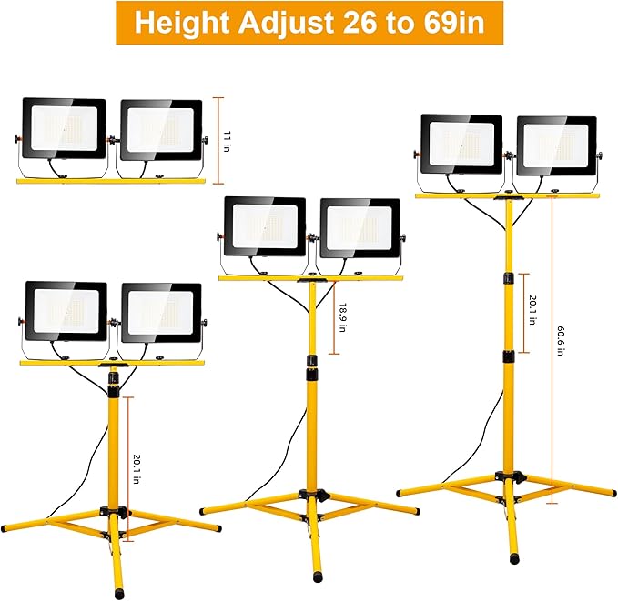 20000 Lumen Work Lights with Stand, 200W Dual Head LED Work Light, Waterproof - Image 2