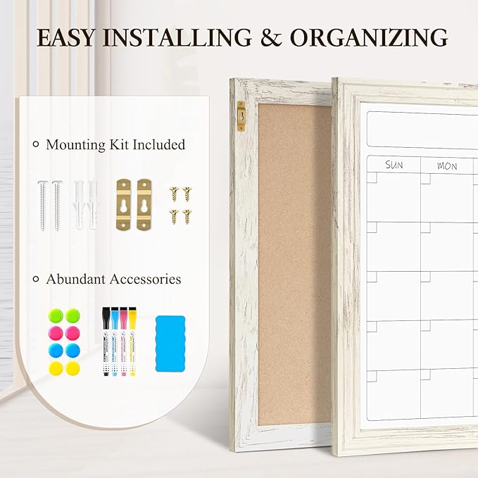 4 THOUGHT Whiteboard Calendar 24" x 18" Magnetic Dry Erase Board Wood Frame - Image 5
