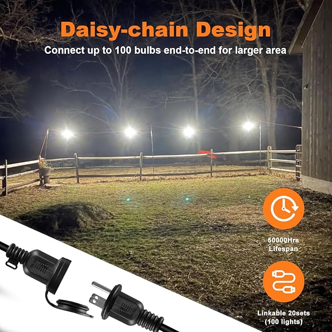 100ft LED Construction String Lights, Super Bright 15000lm 150w Adjuest 90&180 - Image 5