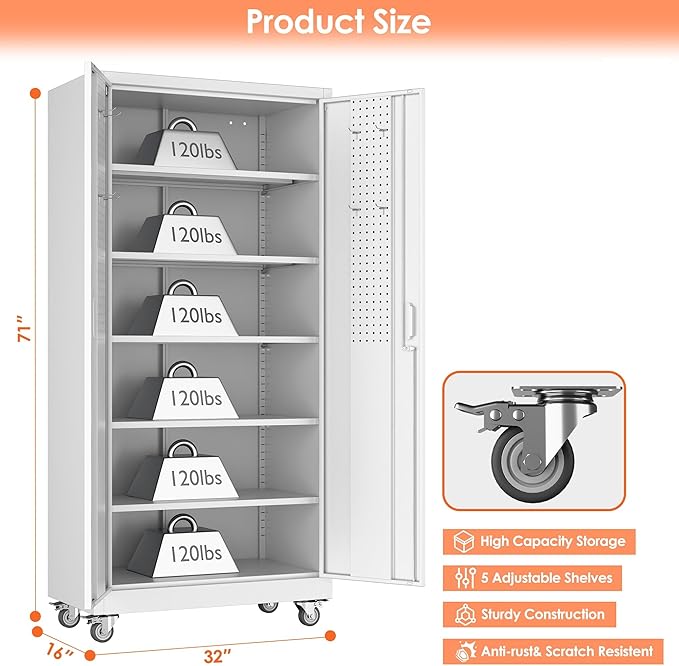 Aobabo 71" H×32" W×16" D Metal Storage Cabinet - Image 3