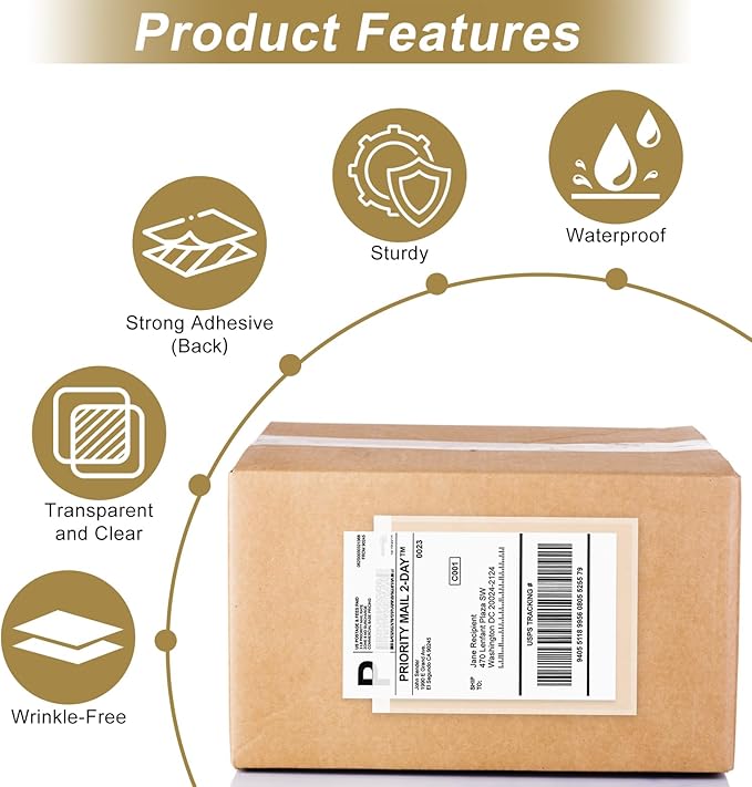 AZUREAL 100PCS Shipping Label Sleeves, 7.5" x 5.5" Packing Slip Pouches - Image 4