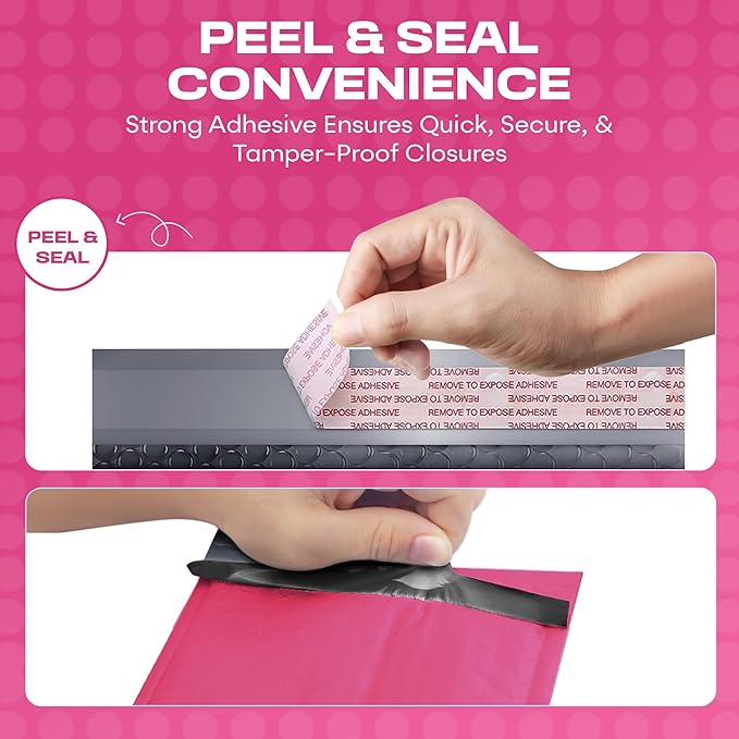 Hot Pink Poly Bubble Mailers 8.5x14.5 inch #3 | Self Seal Padded Envelopes | - Image 4