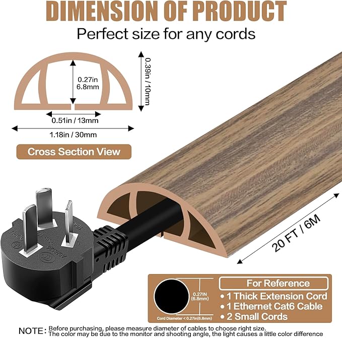 Floor Cord Cover Self Adhesive Cord Hider, 20FT Cable Management, Extension - Image 2