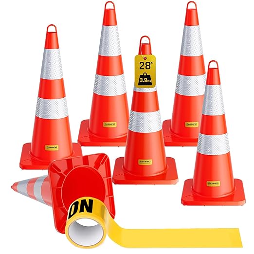 6 Pack 28 Inch Traffic Cones, from -22℉ to 131℉, MUTCD-Compliant Orange Safety by CAMMOO