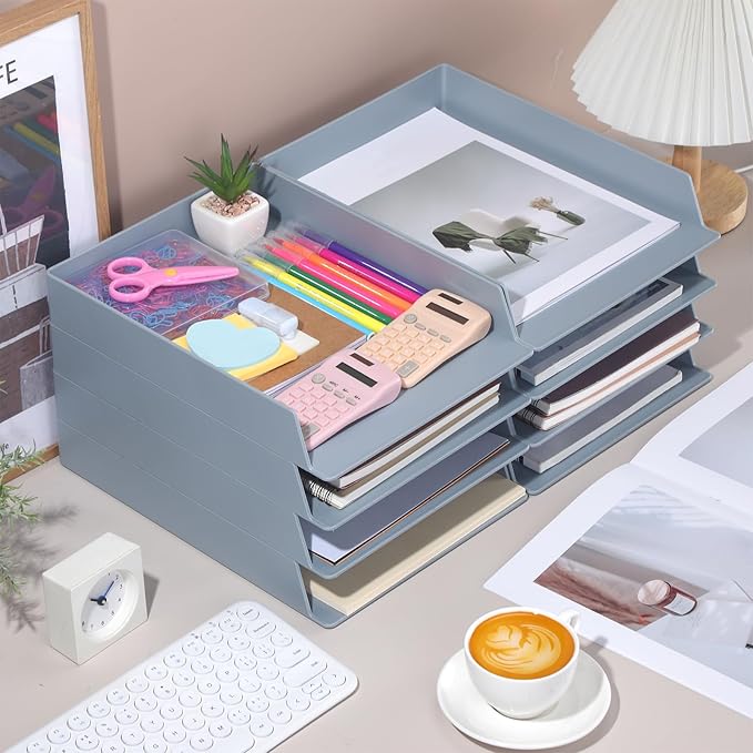 Wenqik 8 Pcs Stackable Paper Trays Rectangular Plastic Desk Holder Desktop - Image 6