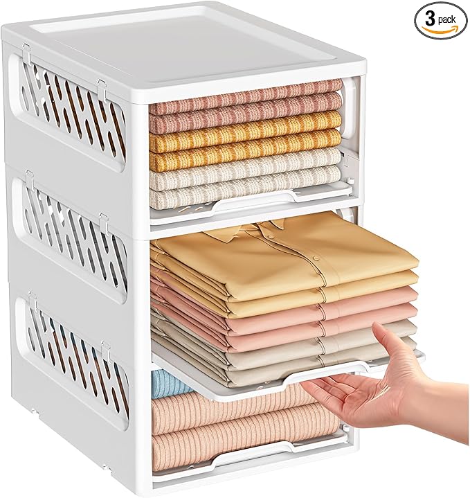 3 Pack Stackable Closet Storage Basket by shoeboxesanddeskorganizers