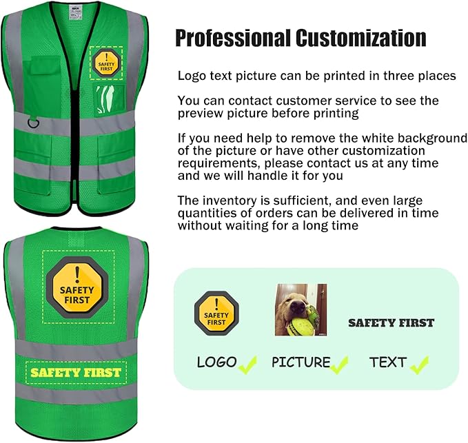 BeautyWill Custom Safety Vest Logo Class 2 High Visibility Reflevtive Vest - Image 2
