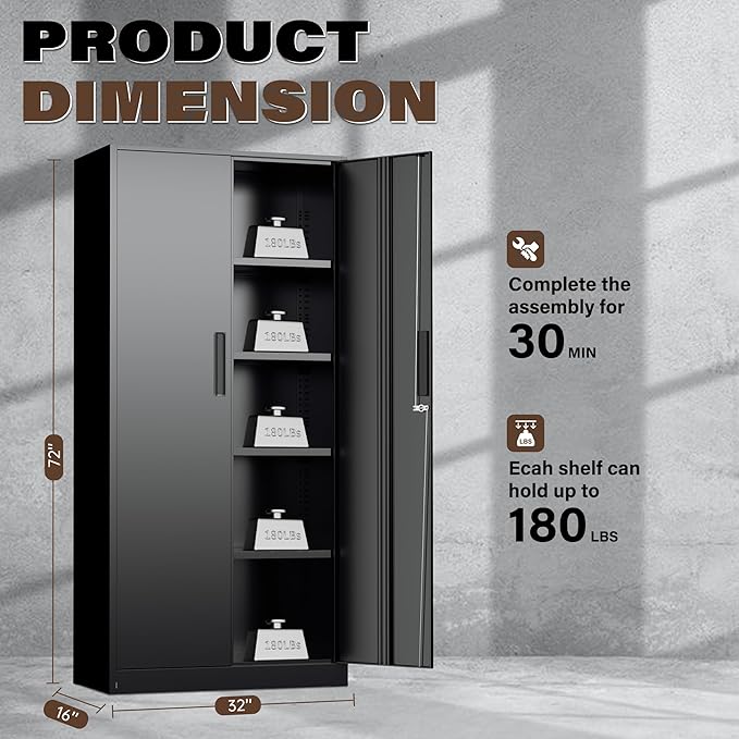 Incbruce 72” Metal Storage Cabinet, Garage Cabinets and Storage System - Image 3