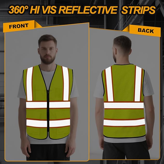Safety Vest for Men Women 5 Pockets High Visibility Vest - Image 2