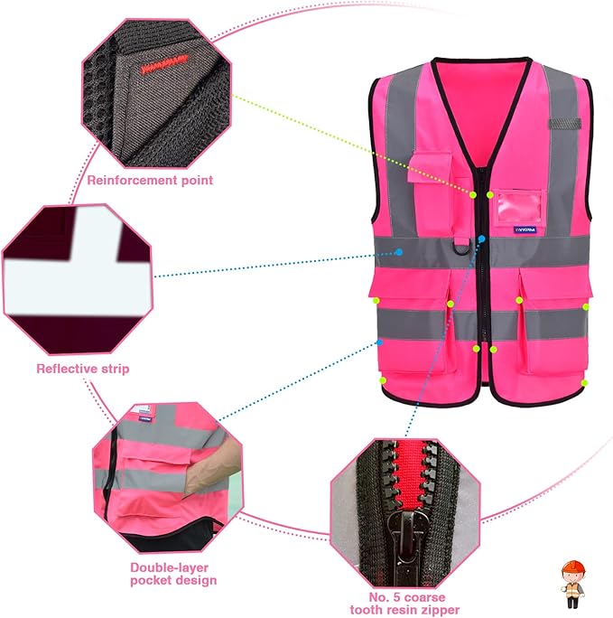 A-SAFETY Pink Safety Vests for Women, Working Safety Vest - Image 5
