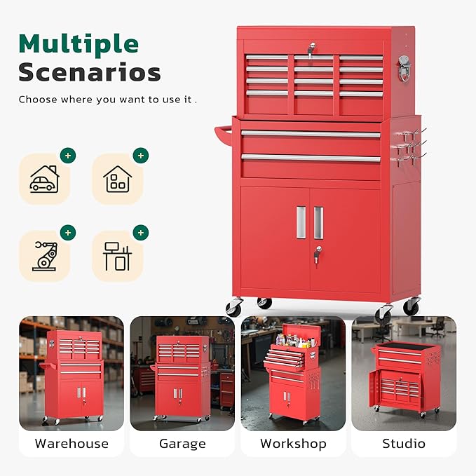 Greenvelly 8-Drawer Rolling Tool Chest, Metal Tool Chest - Image 8