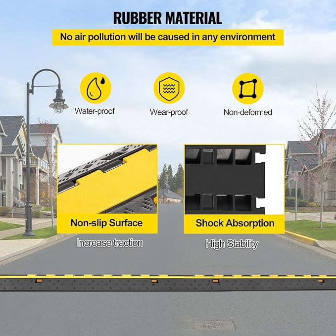 VEVOR 5 Pack Rubber Cable Protector Ramp 2 Channel Heavy Duty 66, 000 lbs Load - Image 5