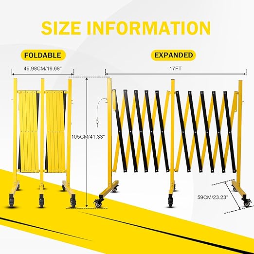 17FT Traffic Barricade with Casters, Metal Expandable Barricade, Folding - Image 4