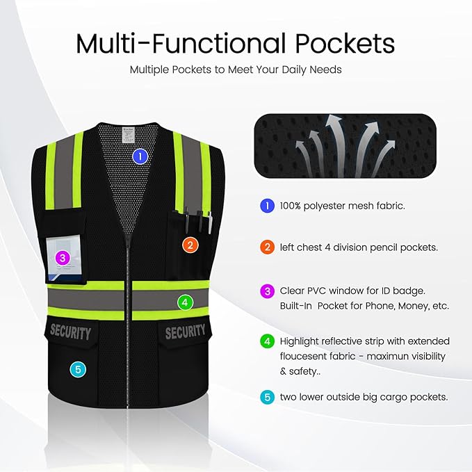 Security Vest for Men Women, High Visibility Vest - Image 3