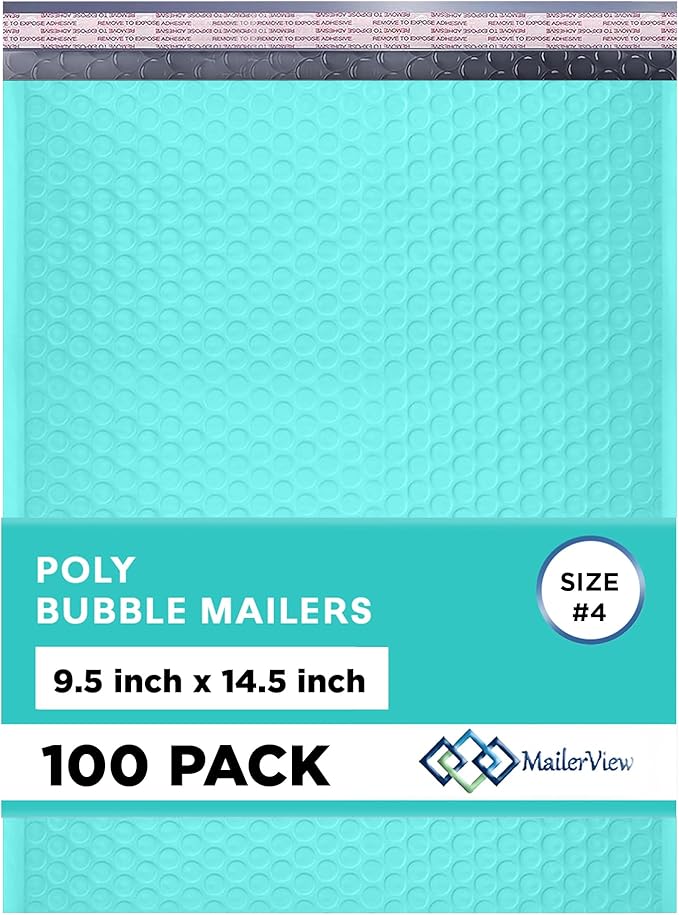 Teal Large Poly Bubble Mailers 9.5x14.5 inch #4 | Self Seal Padded Envelopes by MAILERVIEW