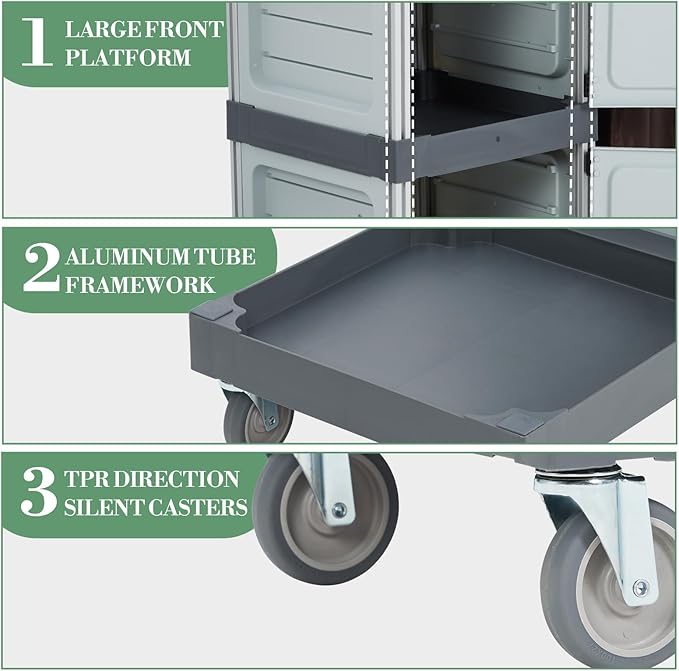 Janitorial Cart with 2 Cabinet, Commercial Cleaning Cart On Wheels with Cover - Image 4