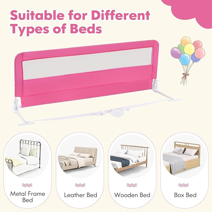 BABY JOY Bed Rails for Toddlers, Swing Down Bed Guard w/Safety Straps, Folding - Image 7