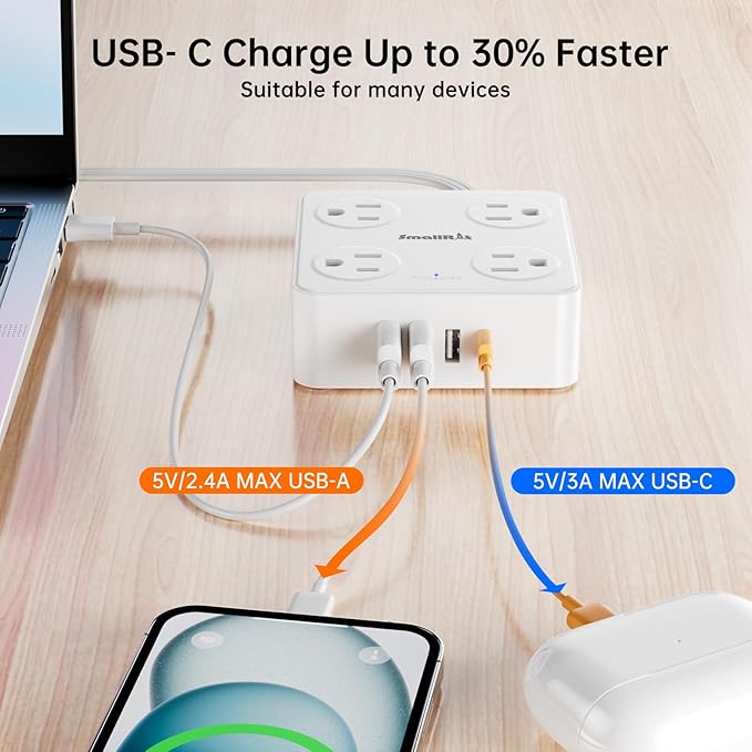 Flat Plug Power Strip with USB C, 6.5FT Flat Extension Cord - Image 5