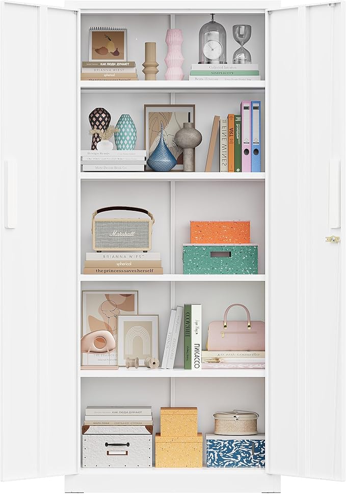 Greenvelly 63" H Metal Storage Cabinet White, Locking Metal Cabinet, Store Tools by Greenvelly