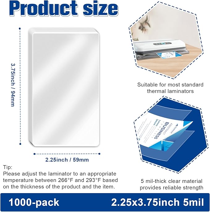 1000 Pack 5mil 2.25“x3.75" Thermal Laminating Pouches Badge Laminate Pouches - Image 2