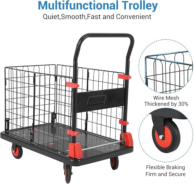 Platform Truck Cart with Cage, 35 * 23 * 20 in 1000LBS Capacity Folding Cart - Image 2
