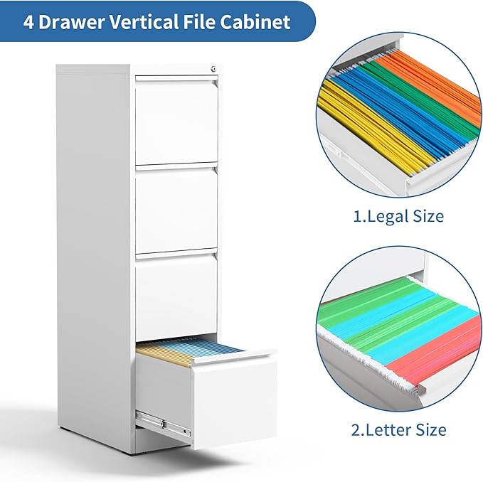 4 Drawer File Cabinet, Metal Vertical Filing Cabinets - Image 6
