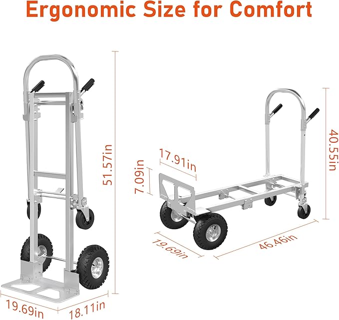 800 LBS Dolly Cart with Wheels, 2 in 1 Folding Hand Truck, Stainless Steel - Image 6