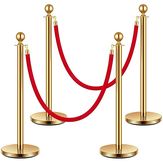 VIVOHOME Stainless Steel Stanchion Post Queue 4PCS Pole w/ 2 Red Velvet Ropes by VIVOHOME