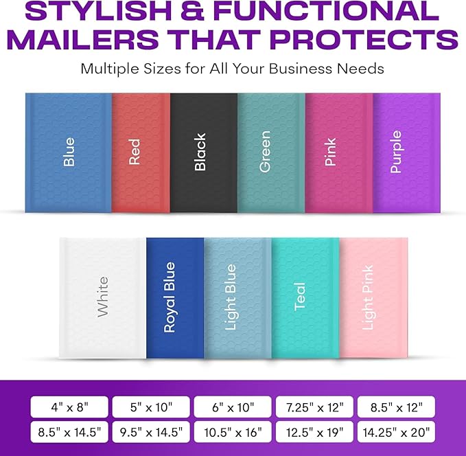 Purple Large Poly Bubble Mailers 12x15 inch | Self Seal Padded Envelopes - Image 3