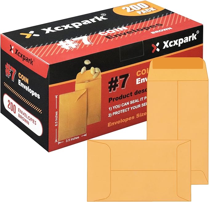 200PCS #7 Coin Envelopes 3.5x6.5 inches Brown Kraft Envelopes Classic Small by Xxcxpark
